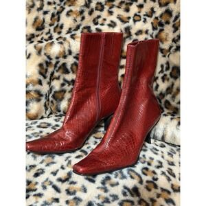 Antonio Melani Women's 8 Miranda Red Croc Leather Heel Booties Boots Zip Up